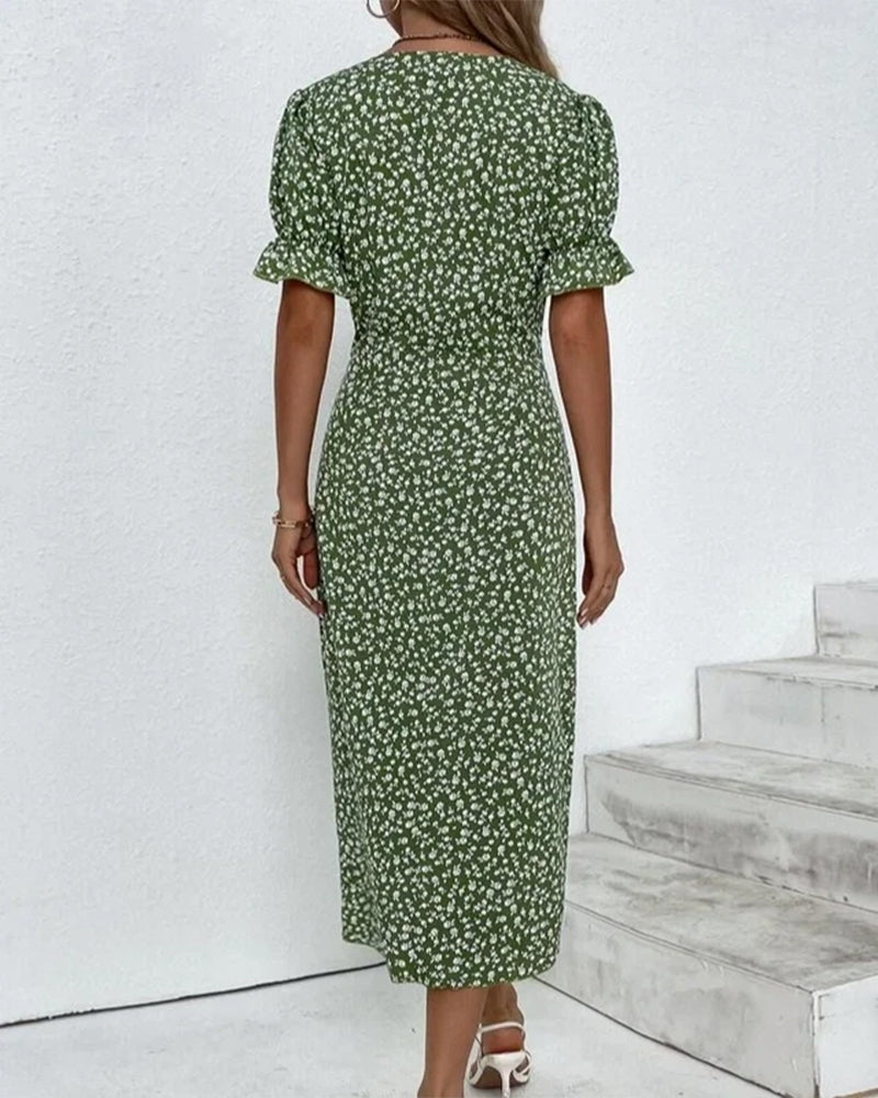 ISLA – Elegantes Midi Kleid mit Floralprint und Ärmeln