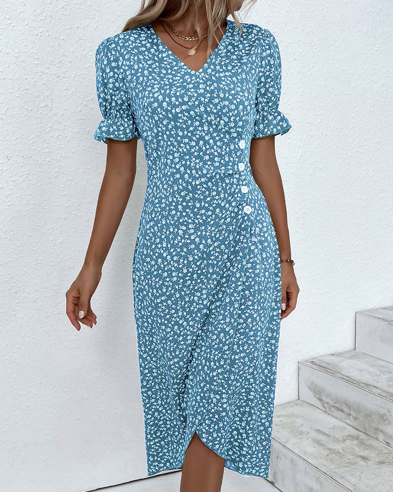 ISLA – Elegantes Midi Kleid mit Floralprint und Ärmeln