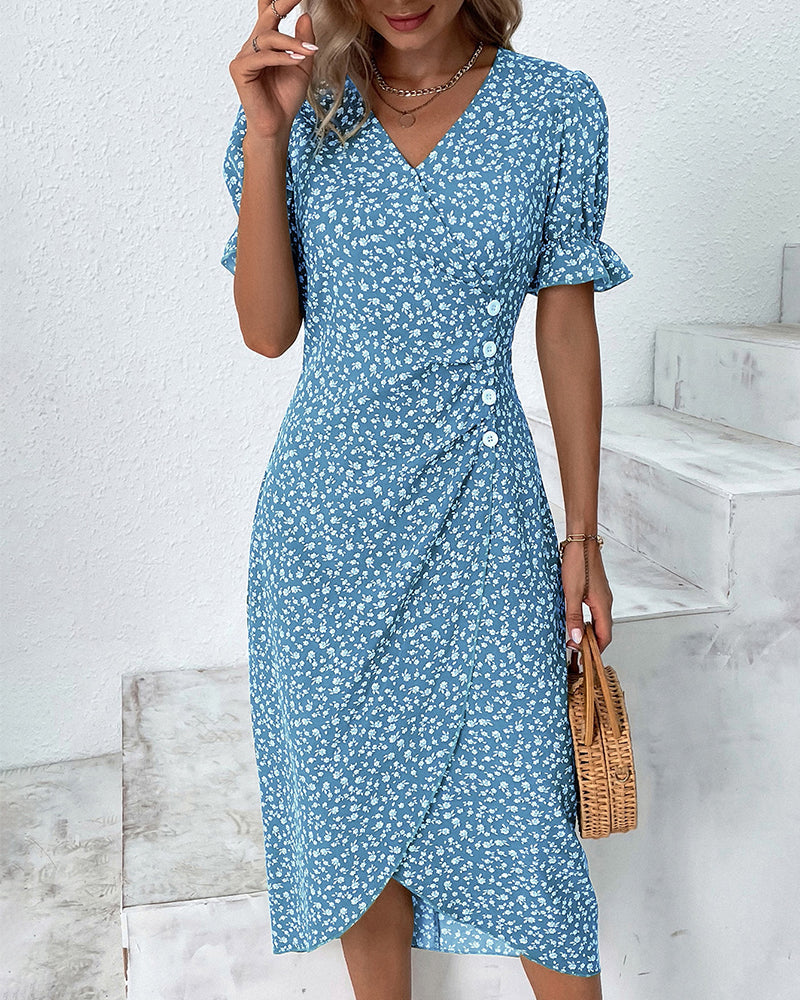 ISLA – Elegantes Midi Kleid mit Floralprint und Ärmeln