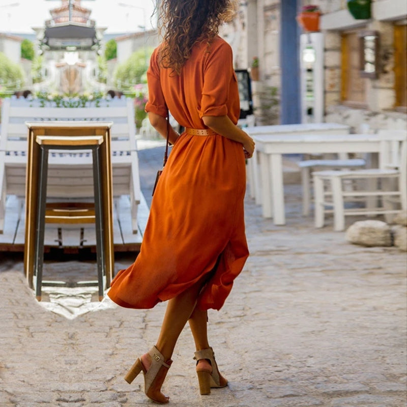 ELENA – Elegantes Sommerkleid aus Leinen mit V-Ausschnitt