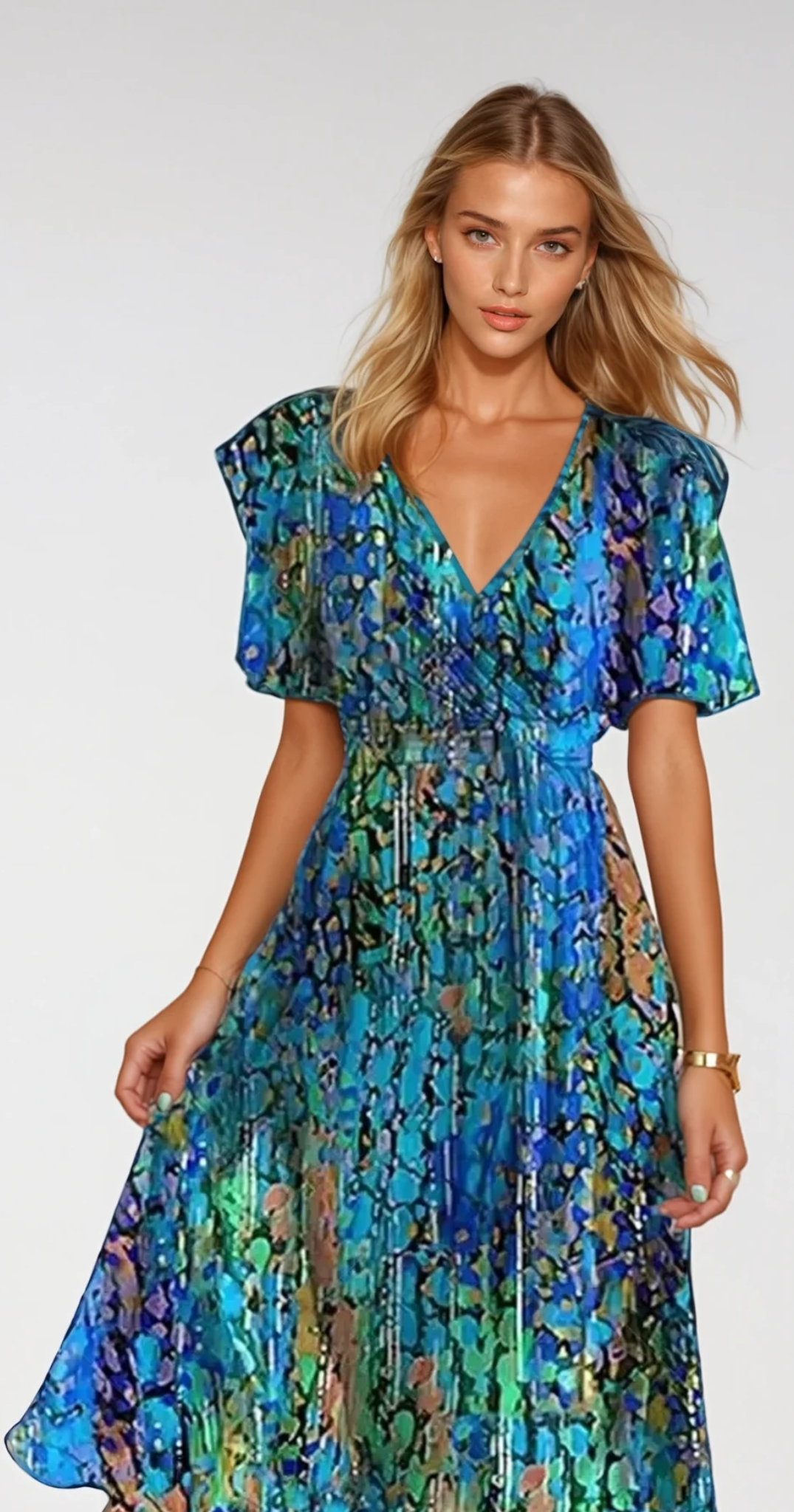 AVA – Blaues Midi-Kleid aus leichtem Stoff