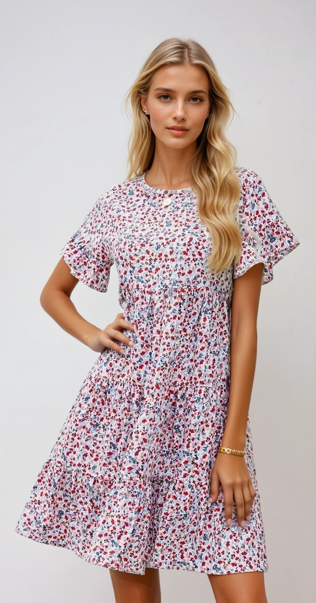 FLORAL DREAM – Kleid mit Stufenrock und Volantärmeln