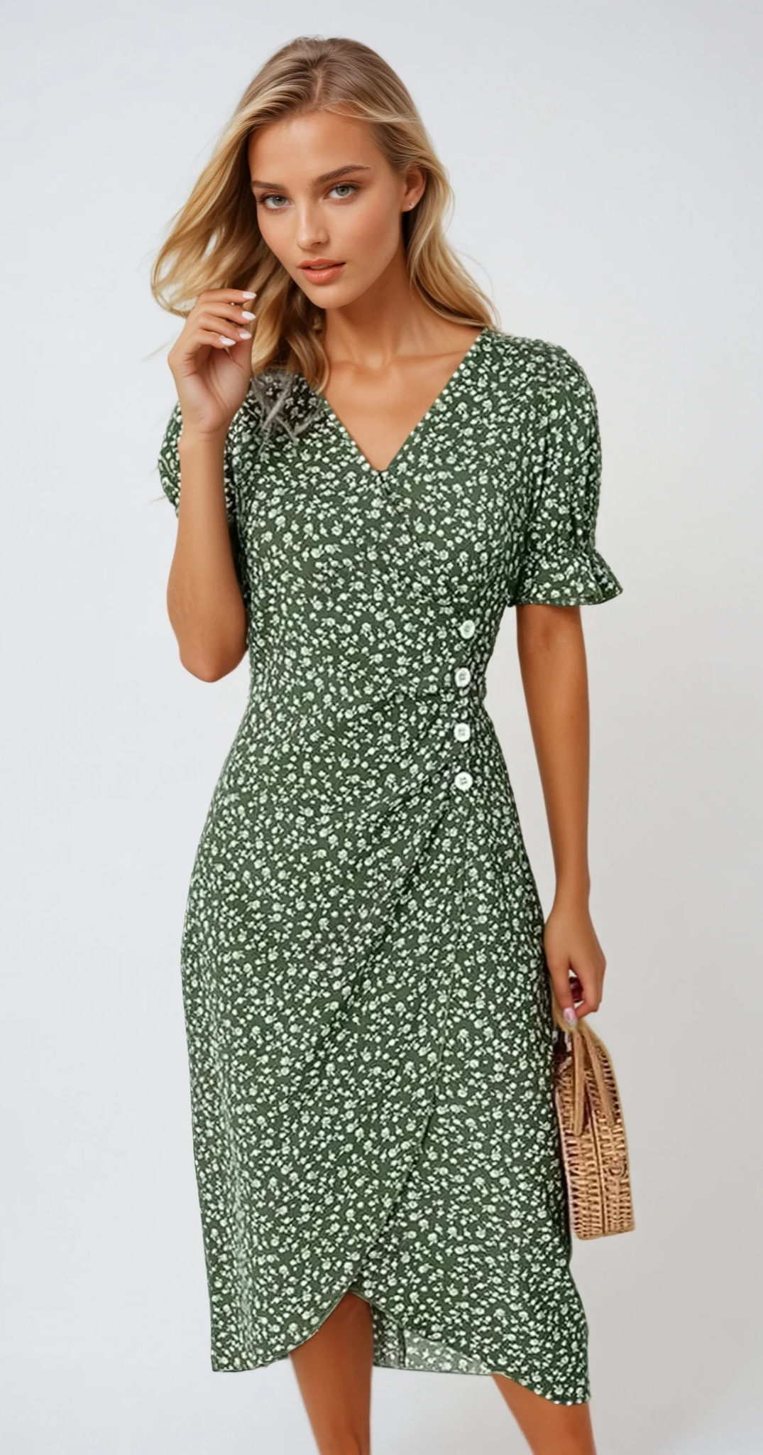 ISLA – Elegantes Midi Kleid mit Floralprint und Ärmeln