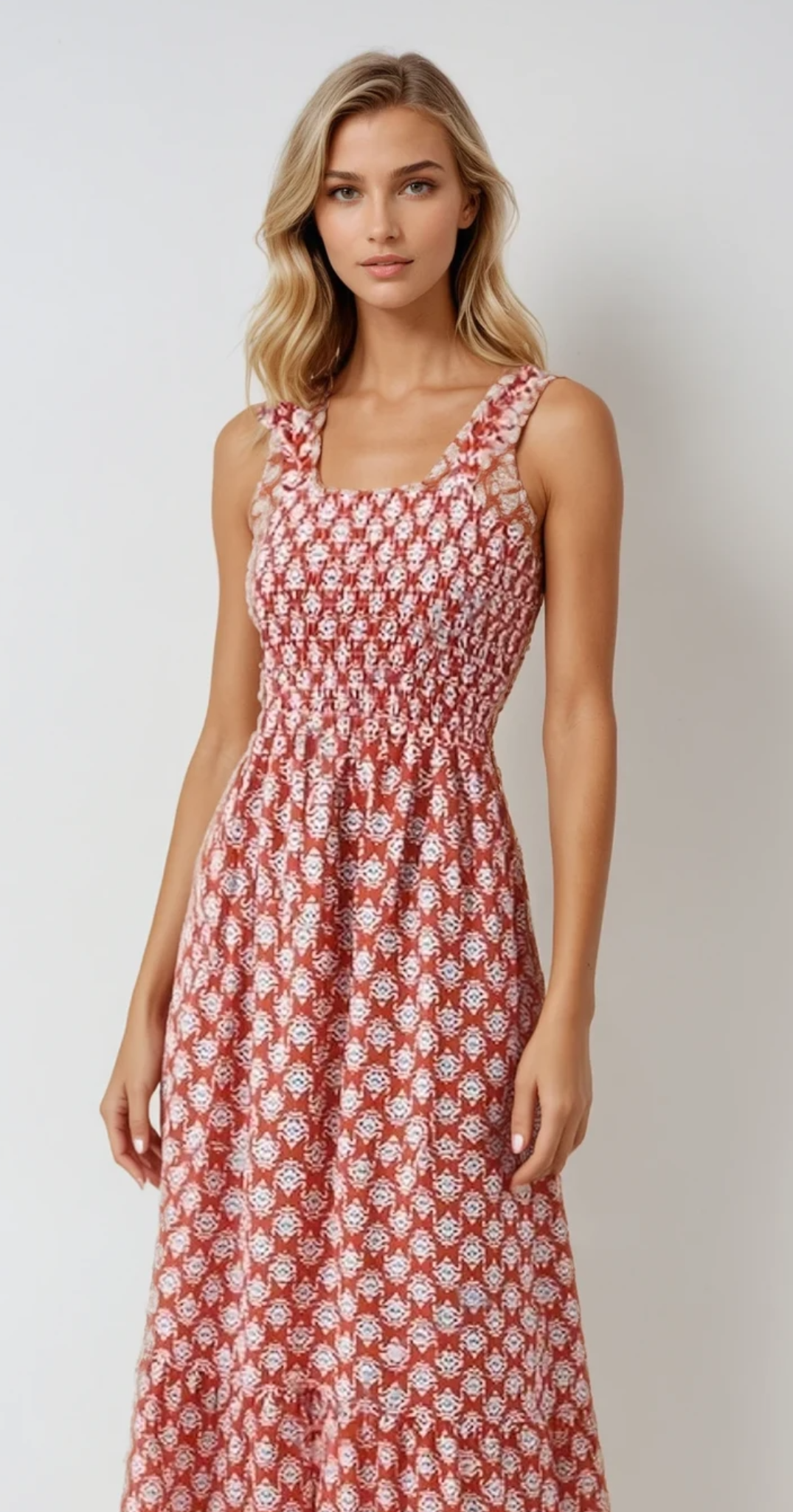 SUNNY DAYS – Smocked Ärmelloses Sommerkleid für Damen
