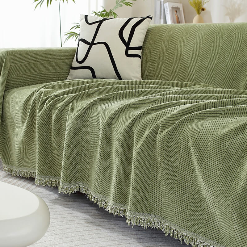 Variant image for Chenille Kuscheldecke im Fischgrätmuster mit Quasten - Gemütliche Couchdecke in verschiedenen Größen verfügbar-11
