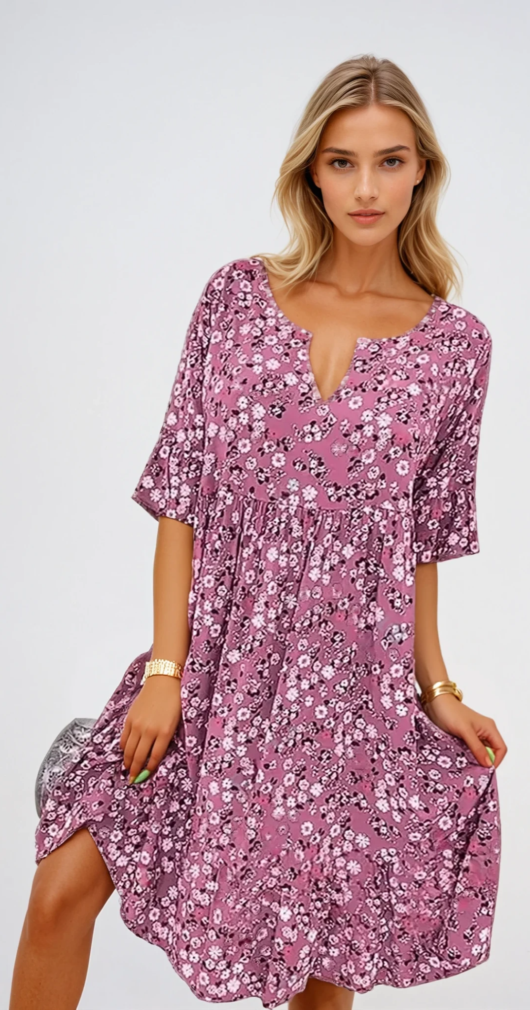 SOPHIE – Midi Kleid mit Blumenmuster und Taillengürtel