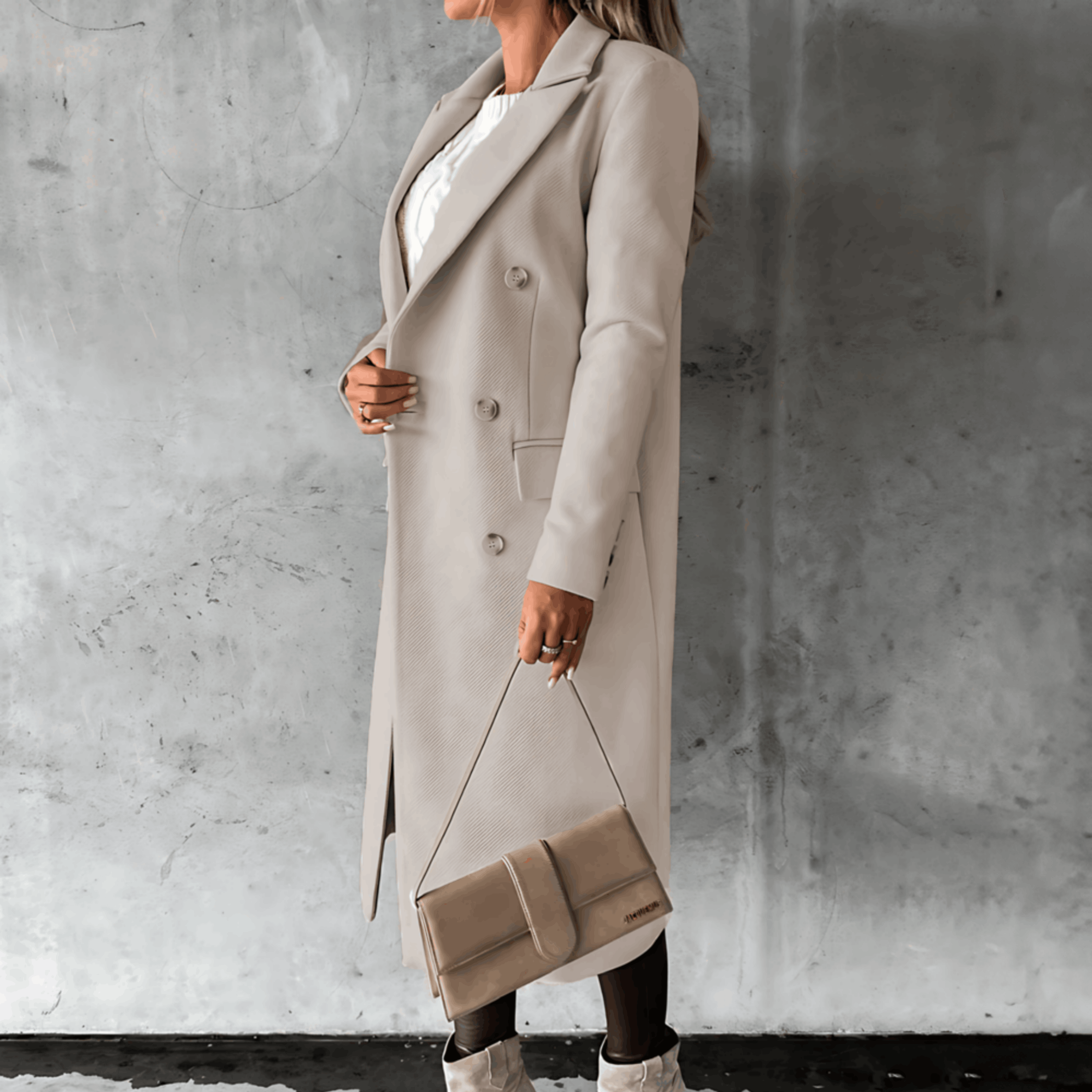 Alta – Lange elegante Smart-Casual-Jacke mit Knöpfen und hohem Kragen