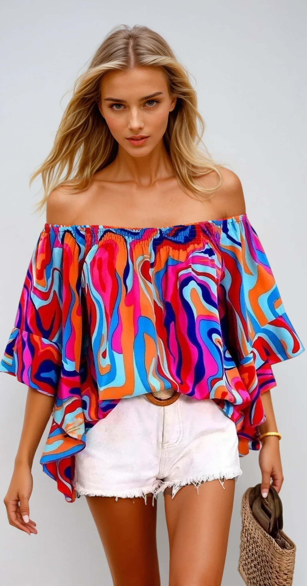 SUNNY ESCAPE – Bedruckte Off-Shoulder Bluse für Sommerlooks