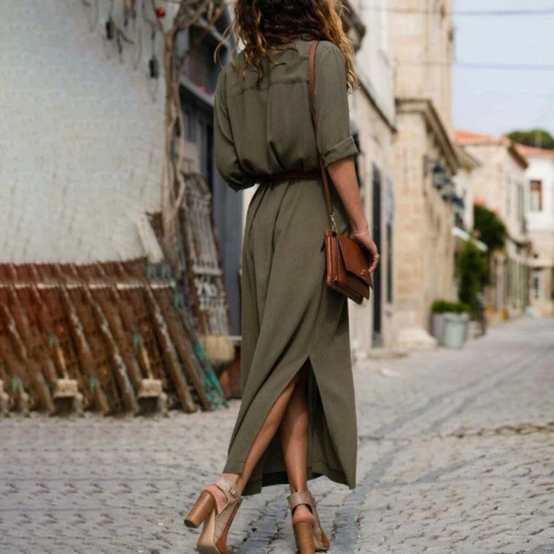 ELENA – Elegantes Sommerkleid aus Leinen mit V-Ausschnitt