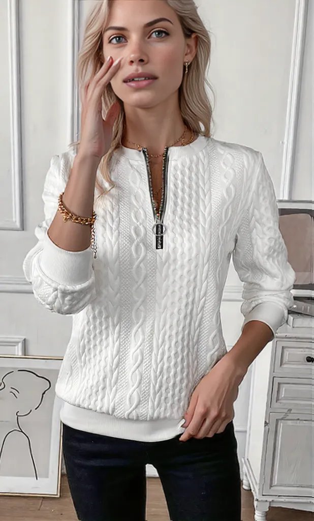 Variant image for Damen Pullover Baumwolle Regular Fit Mit Reißverschluss Modernes Design In S-2XL-1