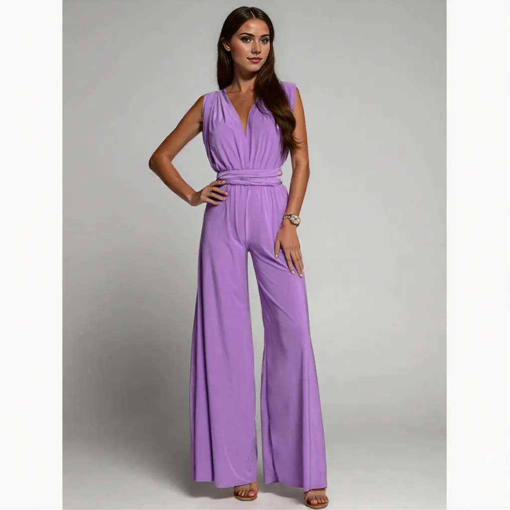 Variant image for Damen Jumpsuit Festlich Ärmellos Schwarz Weitbein Wrap Taille Elegant-13