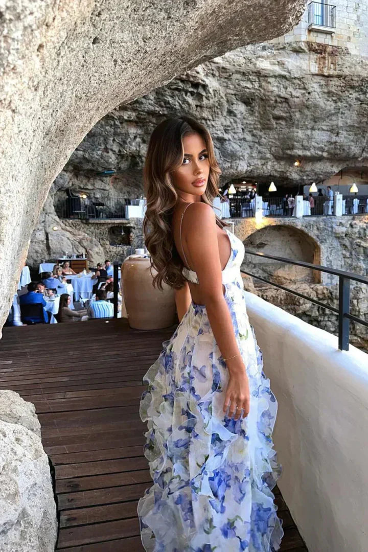 AMIRA – Rüschensommerkleid mit Blumenmuster und Spaghettiträgern