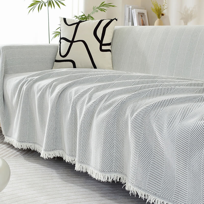 Variant image for Chenille Kuscheldecke im Fischgrätmuster mit Quasten - Gemütliche Couchdecke in verschiedenen Größen verfügbar-16