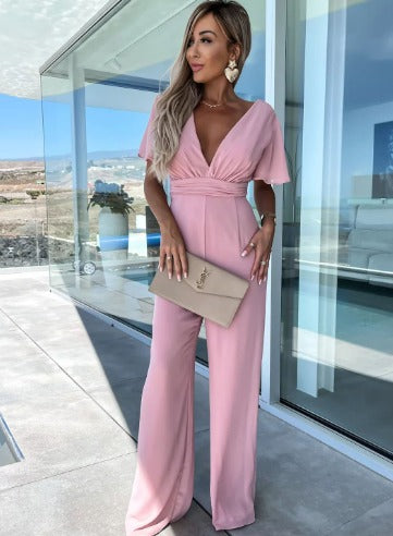 AURORA – Eleganter Jumpsuit mit Taillengürtel und V-Ausschnitt