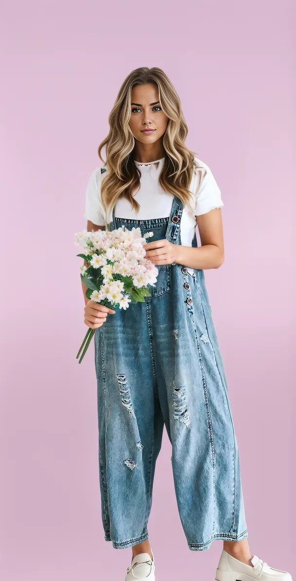 Damen Jumpsuit Zerrissene Denim Overall Entspanntes Fit Verstellbare Träger Slouchy Passform-3