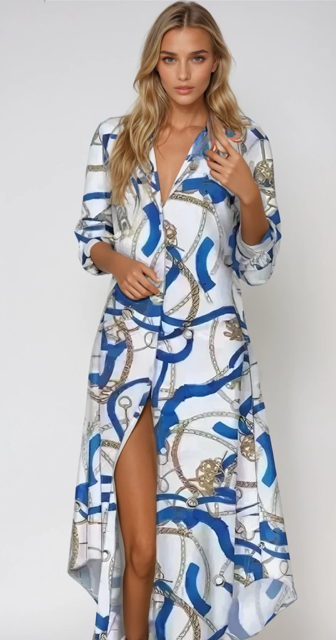 MIA – Bedrucktes Strand-Maxikleid mit V-Ausschnitt
