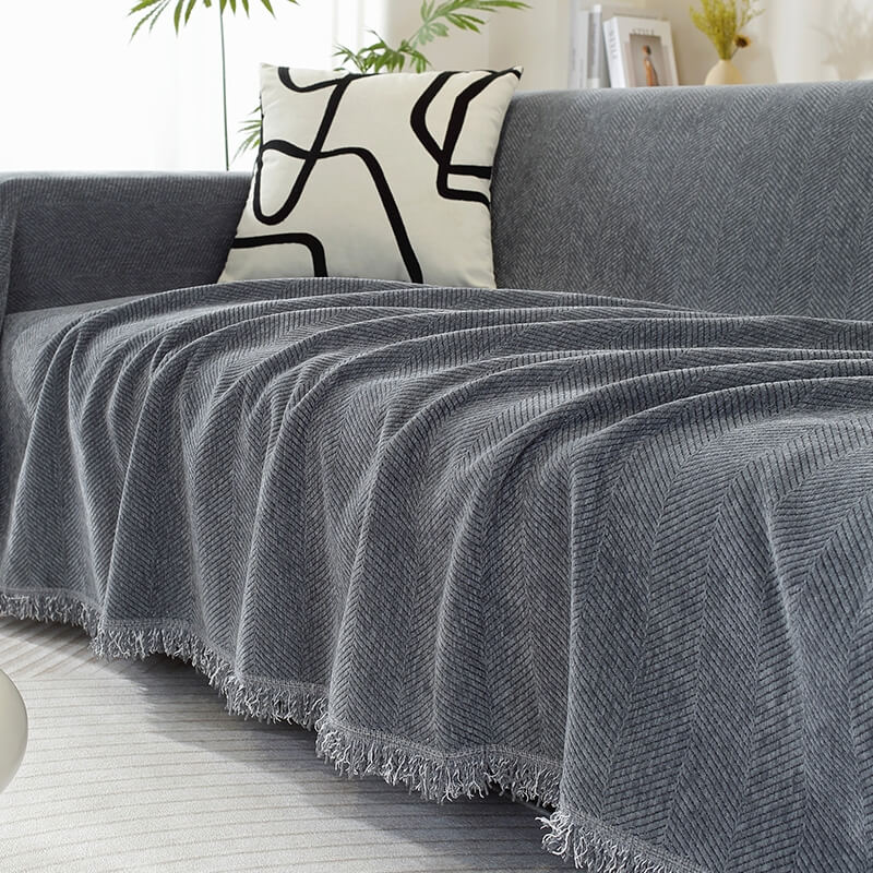 Variant image for Chenille Kuscheldecke im Fischgrätmuster mit Quasten - Gemütliche Couchdecke in verschiedenen Größen verfügbar-6