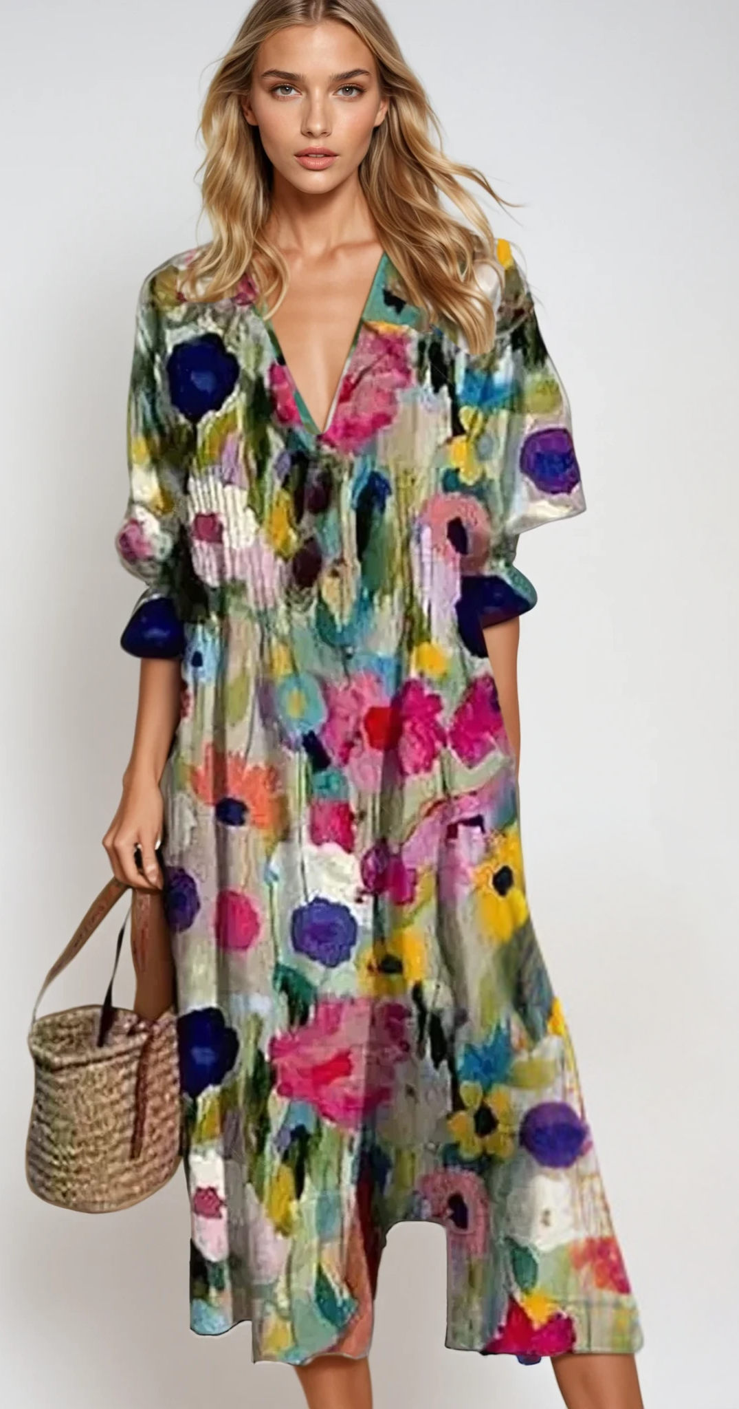 SERENITY – Boho Sommerkleid mit V-Ausschnitt und Ärmeln