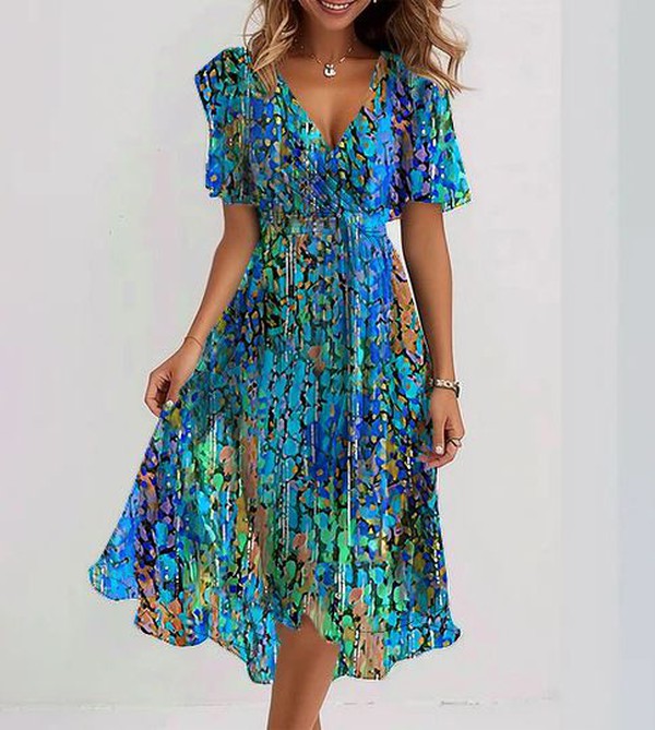 AVA – Blaues Midi-Kleid aus leichtem Stoff