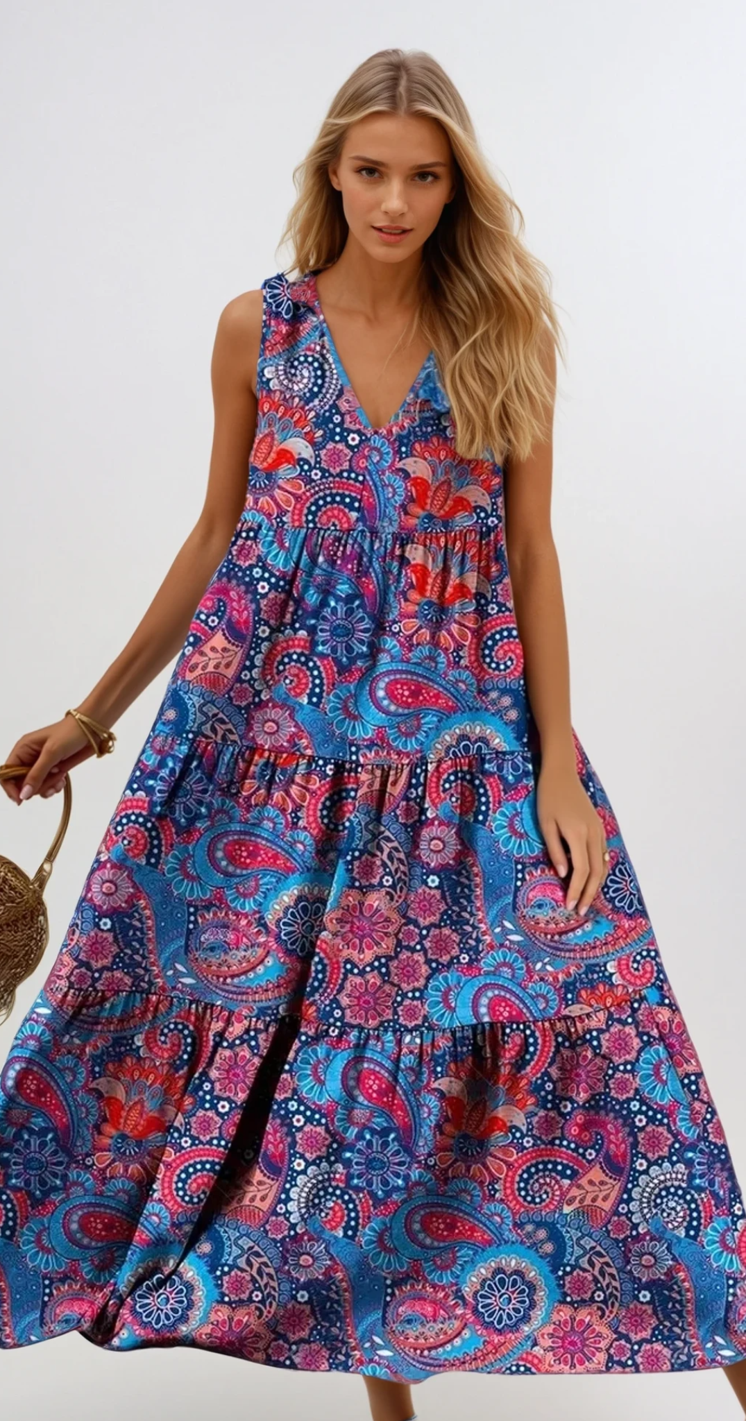 BOHO BREEZE – Gestuftes Ärmelloses Sommerkleid