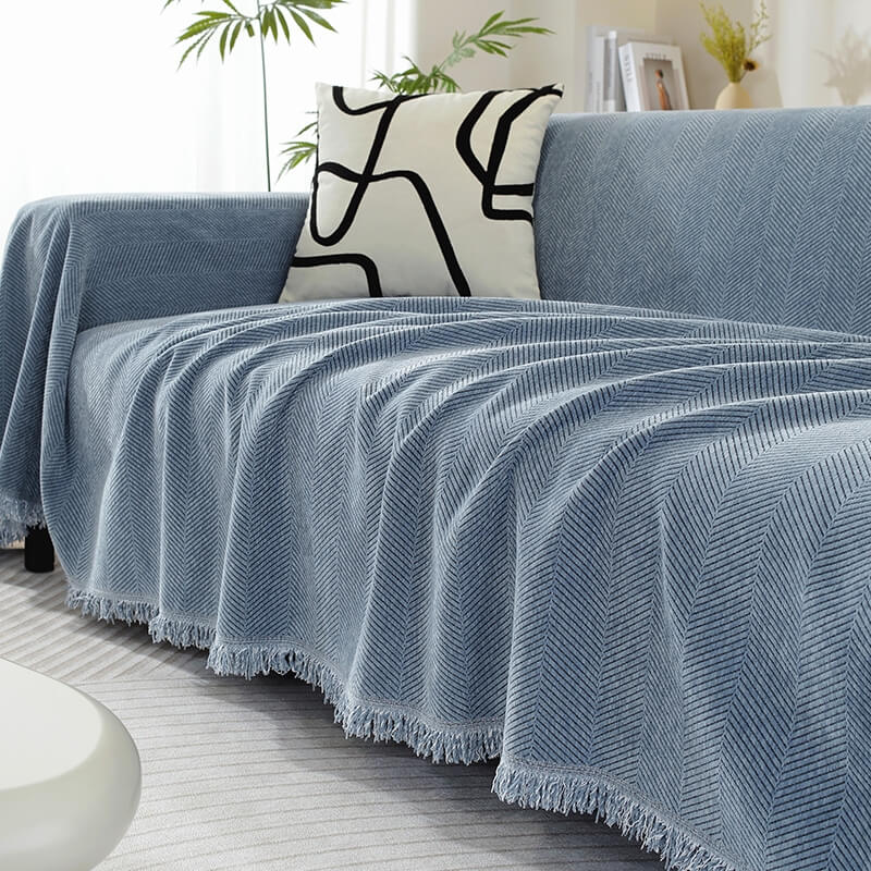 Variant image for Chenille Kuscheldecke im Fischgrätmuster mit Quasten - Gemütliche Couchdecke in verschiedenen Größen verfügbar-3