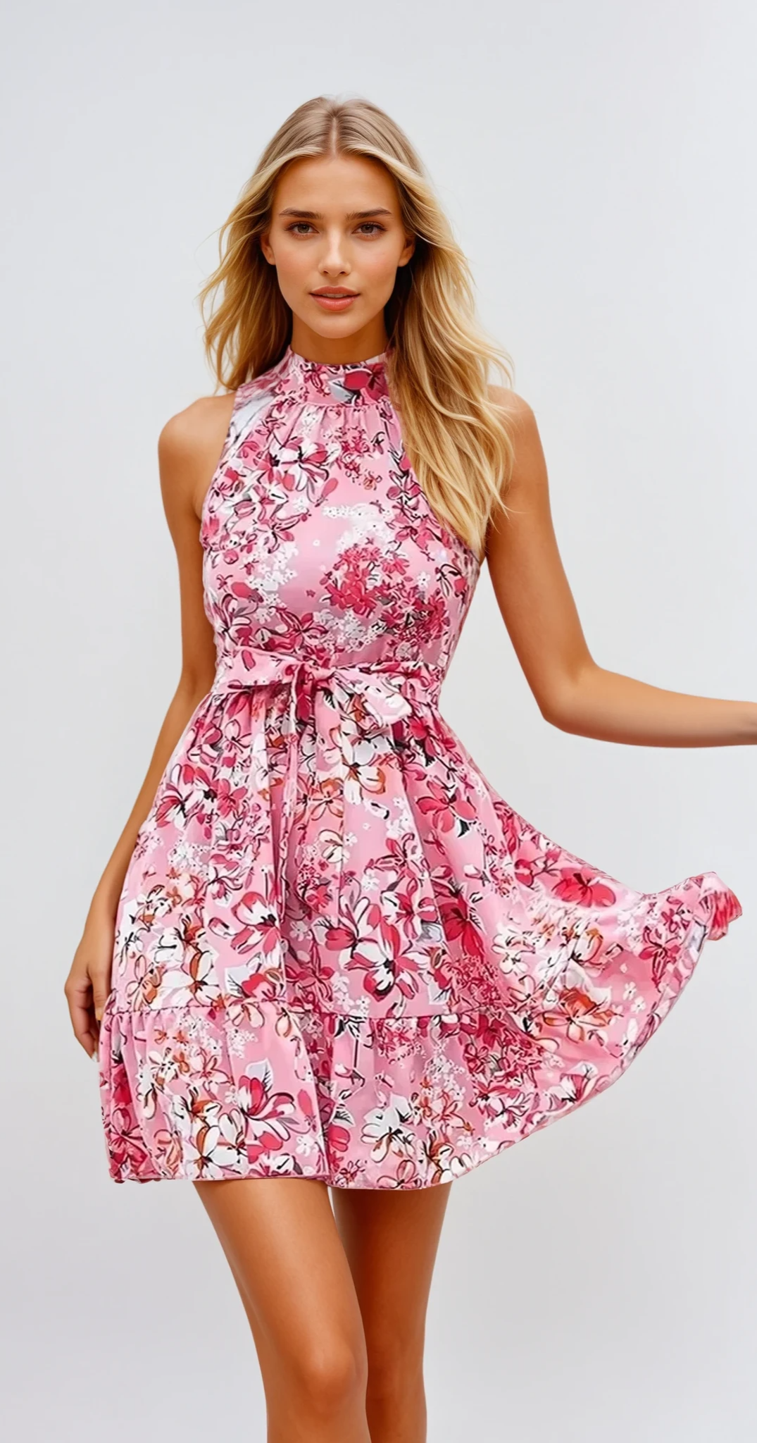 SARAI – Sommer Chiffon Halterkleid mit V-Ausschnitt