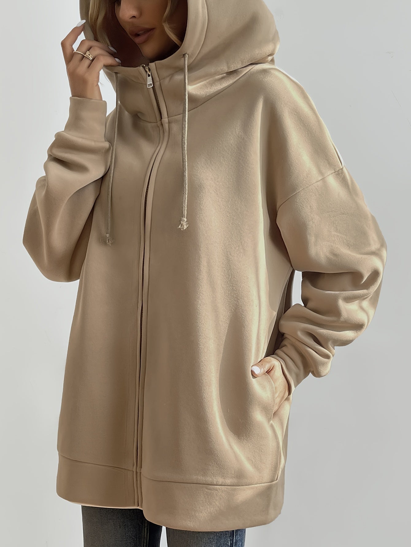 Desiree - Extrem komfortabler langer Zip-up Fleece Kapuzenpulli Hoodie