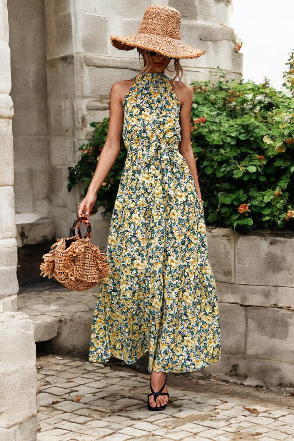 POLKA DOT MAXIKLEID – Langes Kleid mit Taillengürtel und Muster