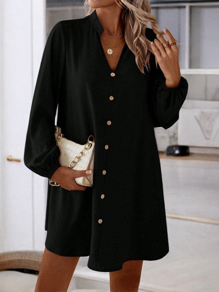 CHIC – Notched Langarm Mini Kleid mit Elegantem Design