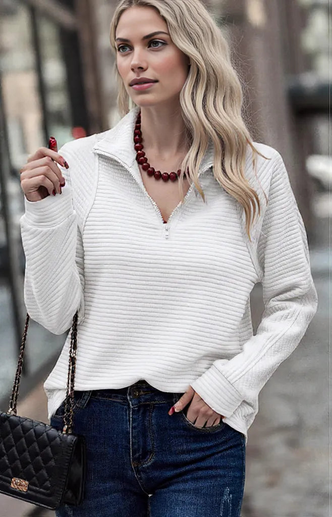 Variant image for Frauen Pullover Viertel-Zip Strukturierter Stoff Bequem Herbst Winter-7