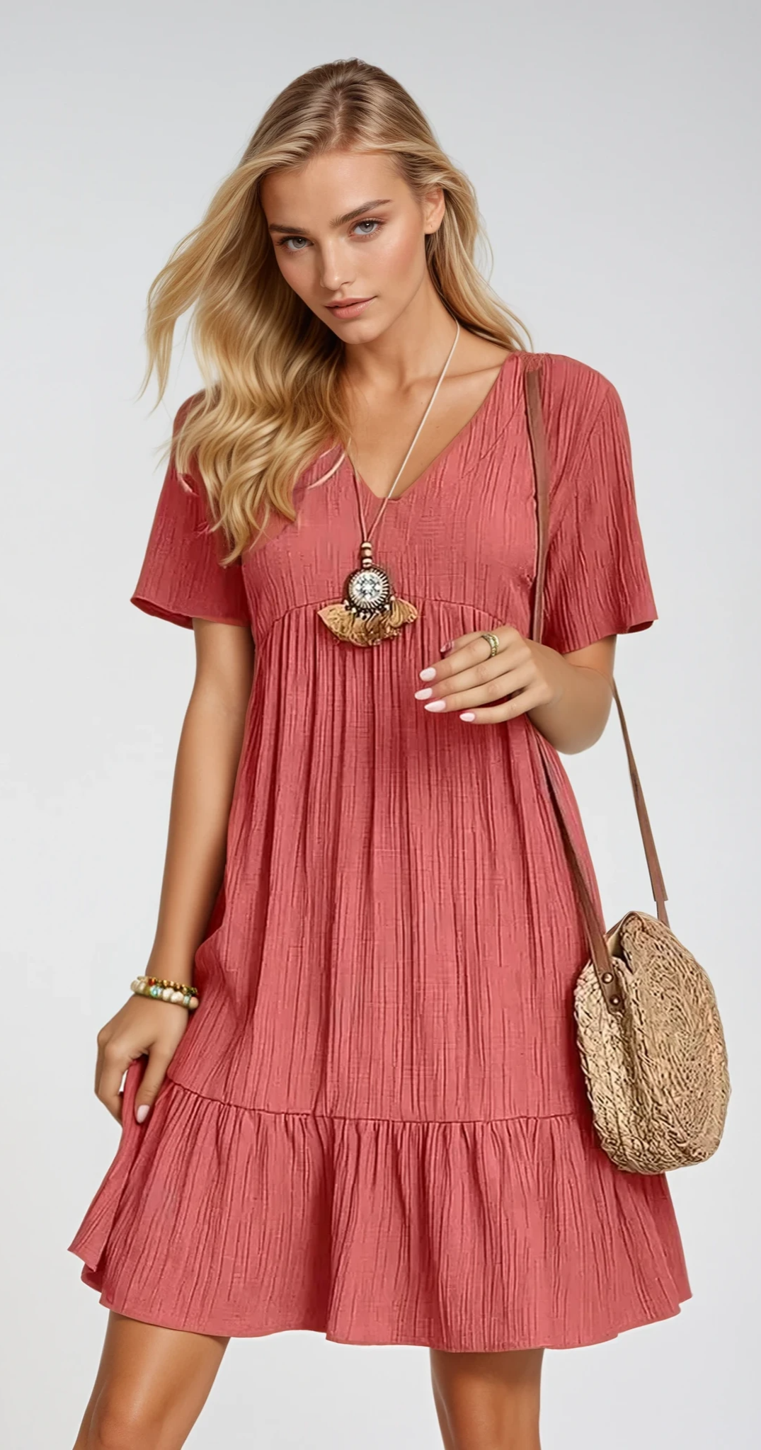 LEILA – V-Ausschnitt Mini Kleid aus leichtem Stoff
