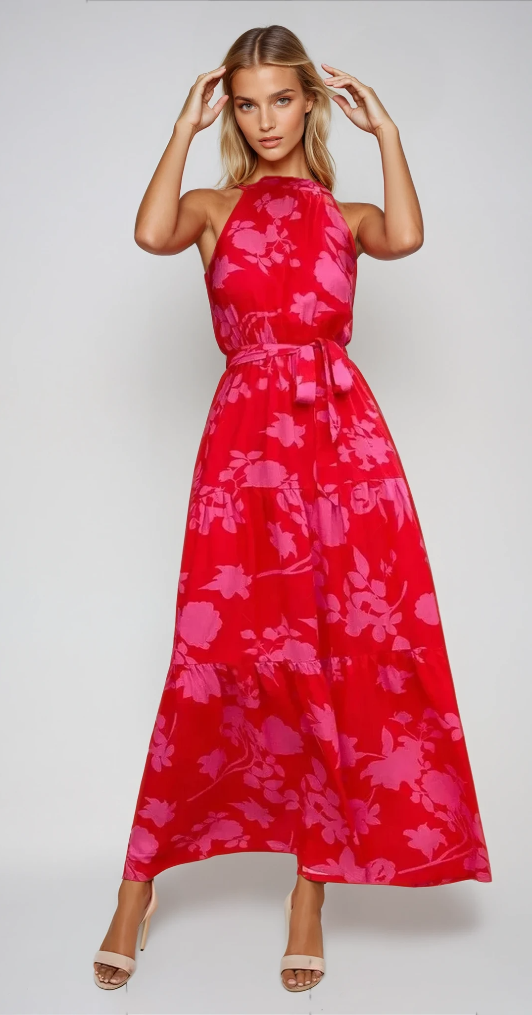 POLKA DOT MAXIKLEID – Langes Kleid mit Taillengürtel und Muster