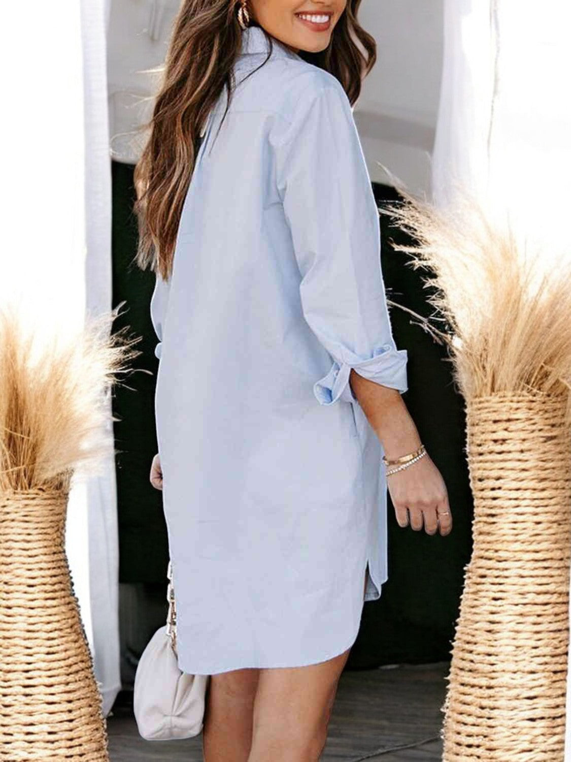 CHIC – Knopfverschluss Hemdblusenkleid mit langen Ärmeln