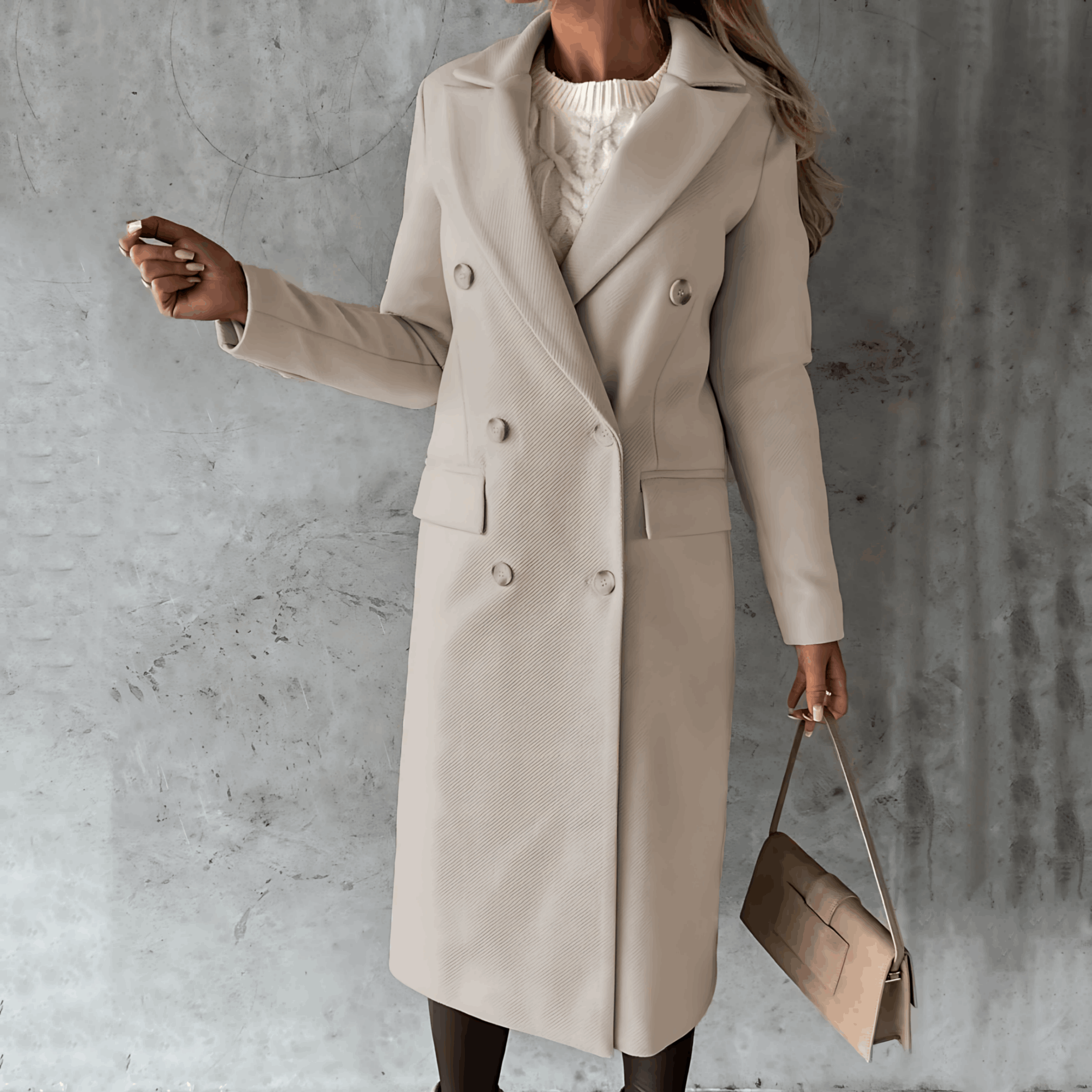 Alta – Lange elegante Smart-Casual-Jacke mit Knöpfen und hohem Kragen