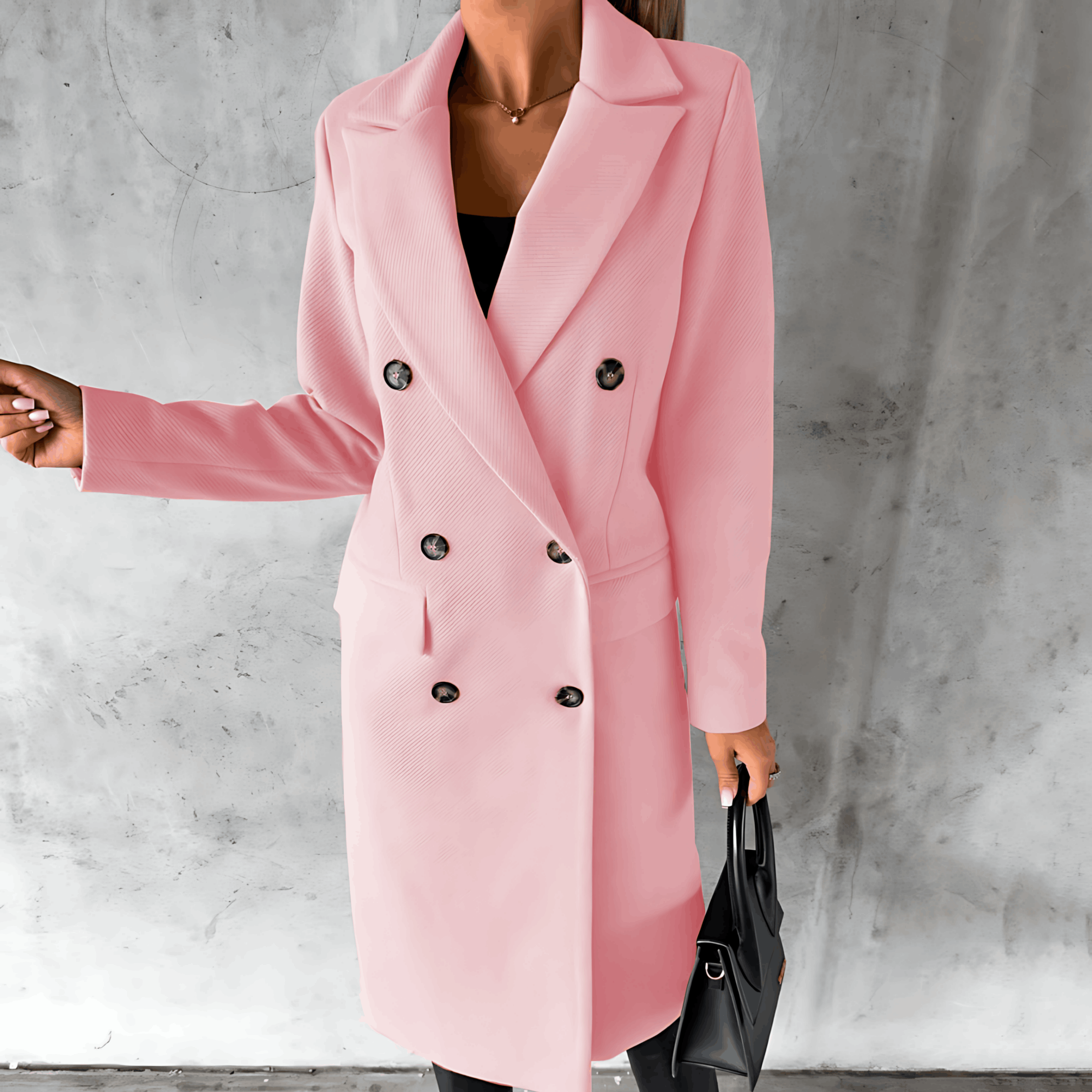 Alta – Lange elegante Smart-Casual-Jacke mit Knöpfen und hohem Kragen