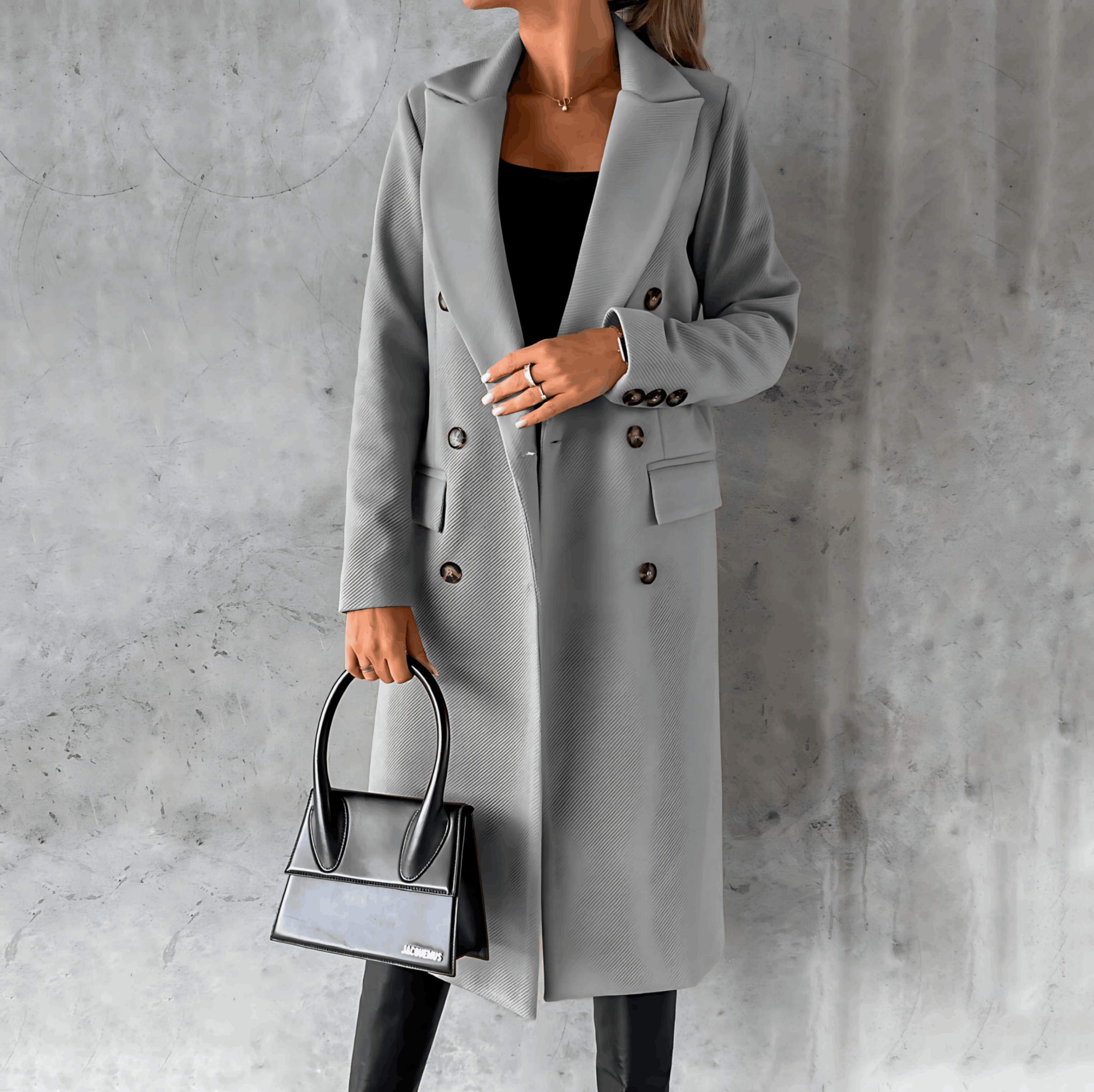 Alta – Lange elegante Smart-Casual-Jacke mit Knöpfen und hohem Kragen