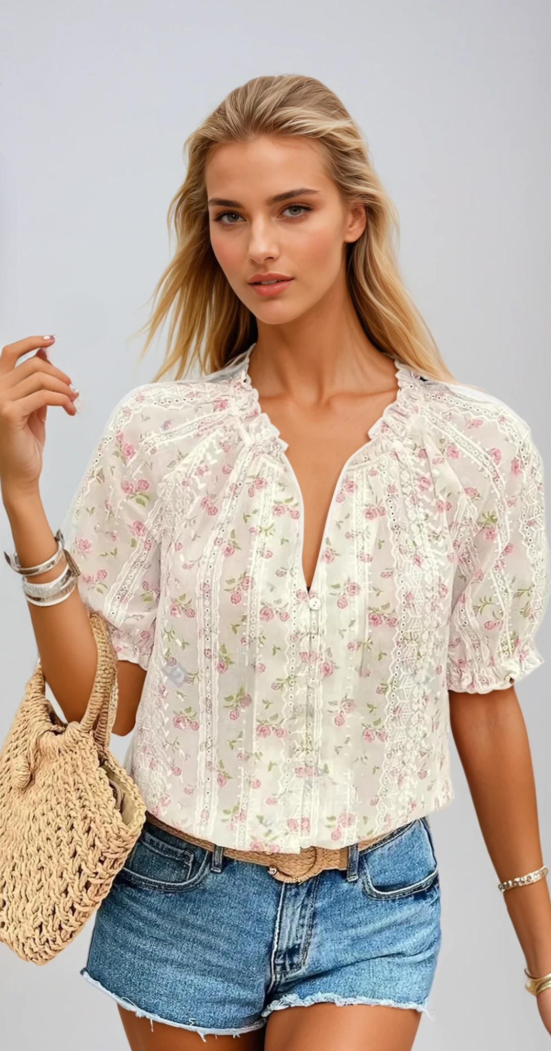 AMARA – Elegante V-Ausschnitt Bluse mit Blumenmuster