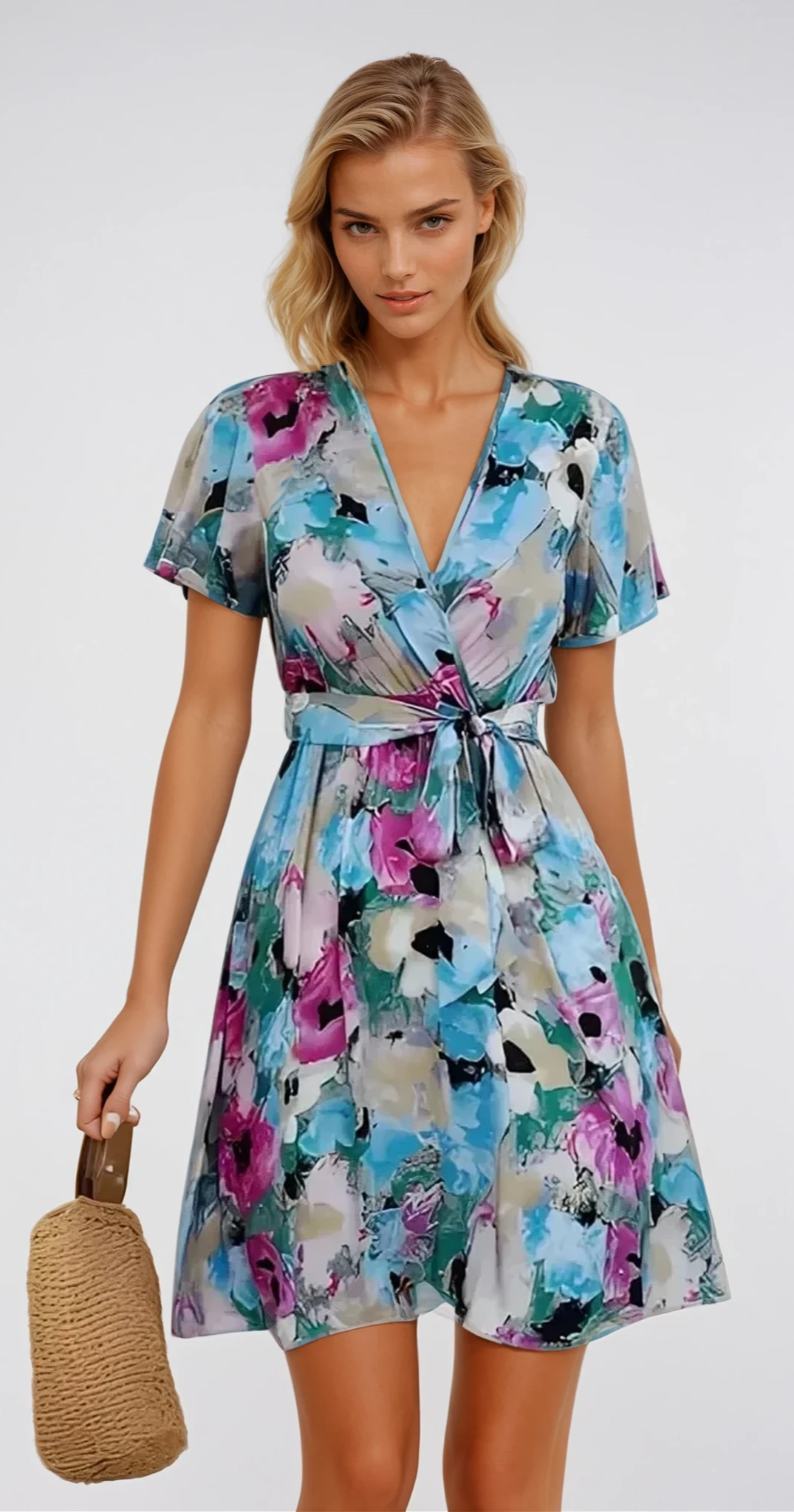 FLORAL CHARM – Mini Kleid mit Taillengürtel und Blumenmuster