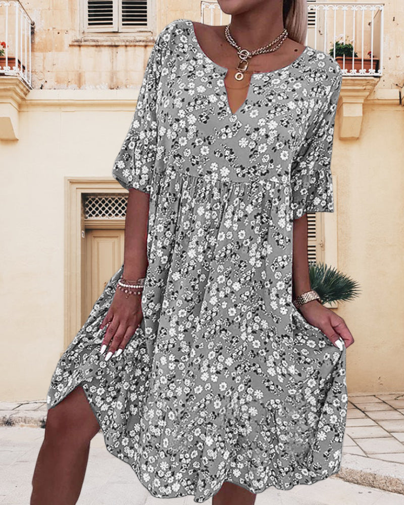 SOPHIE – Midi Kleid mit Blumenmuster und Taillengürtel