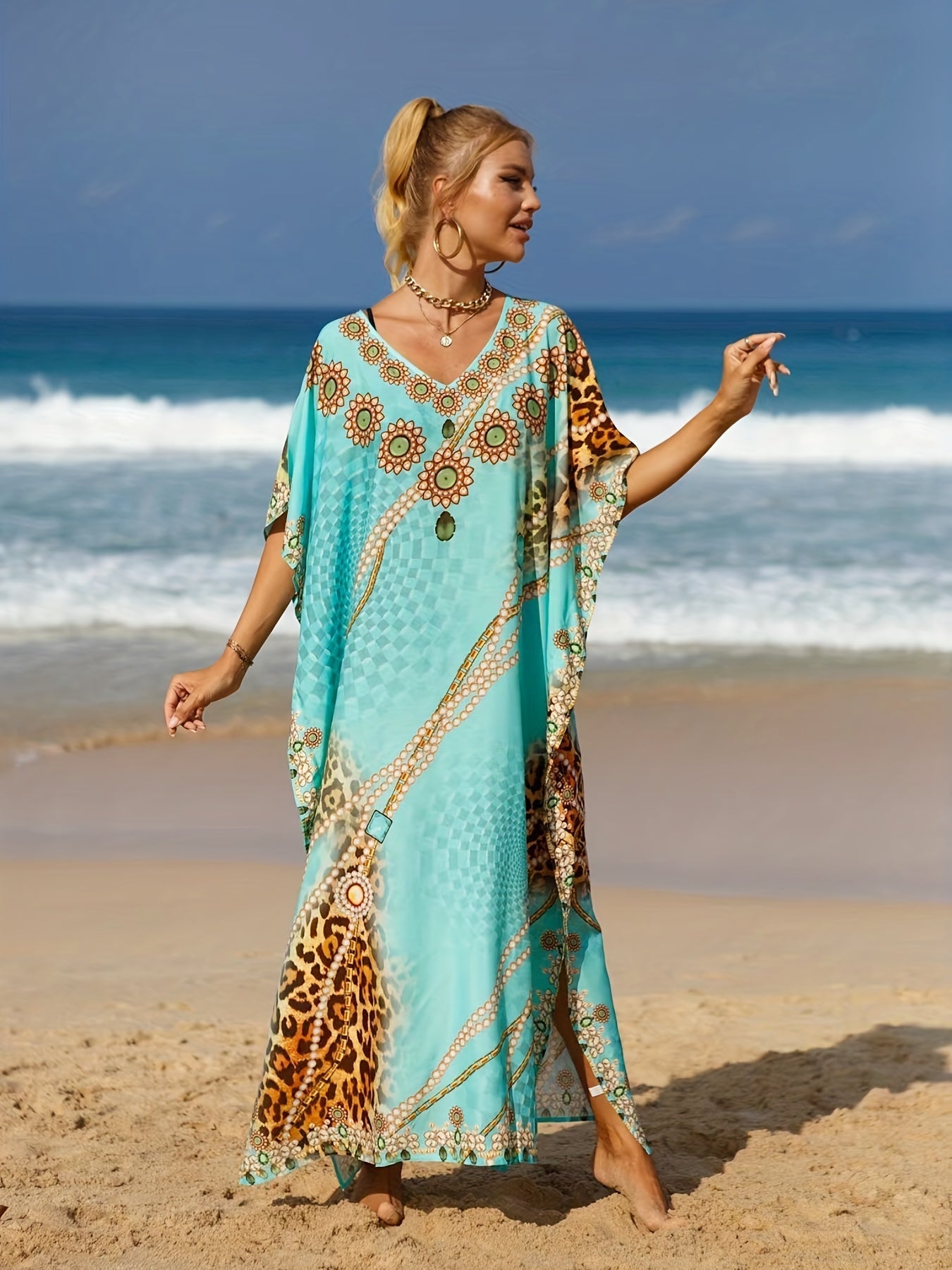 LYRA – Leoparden Blumen Maxi Kleid für Sommerlooks
