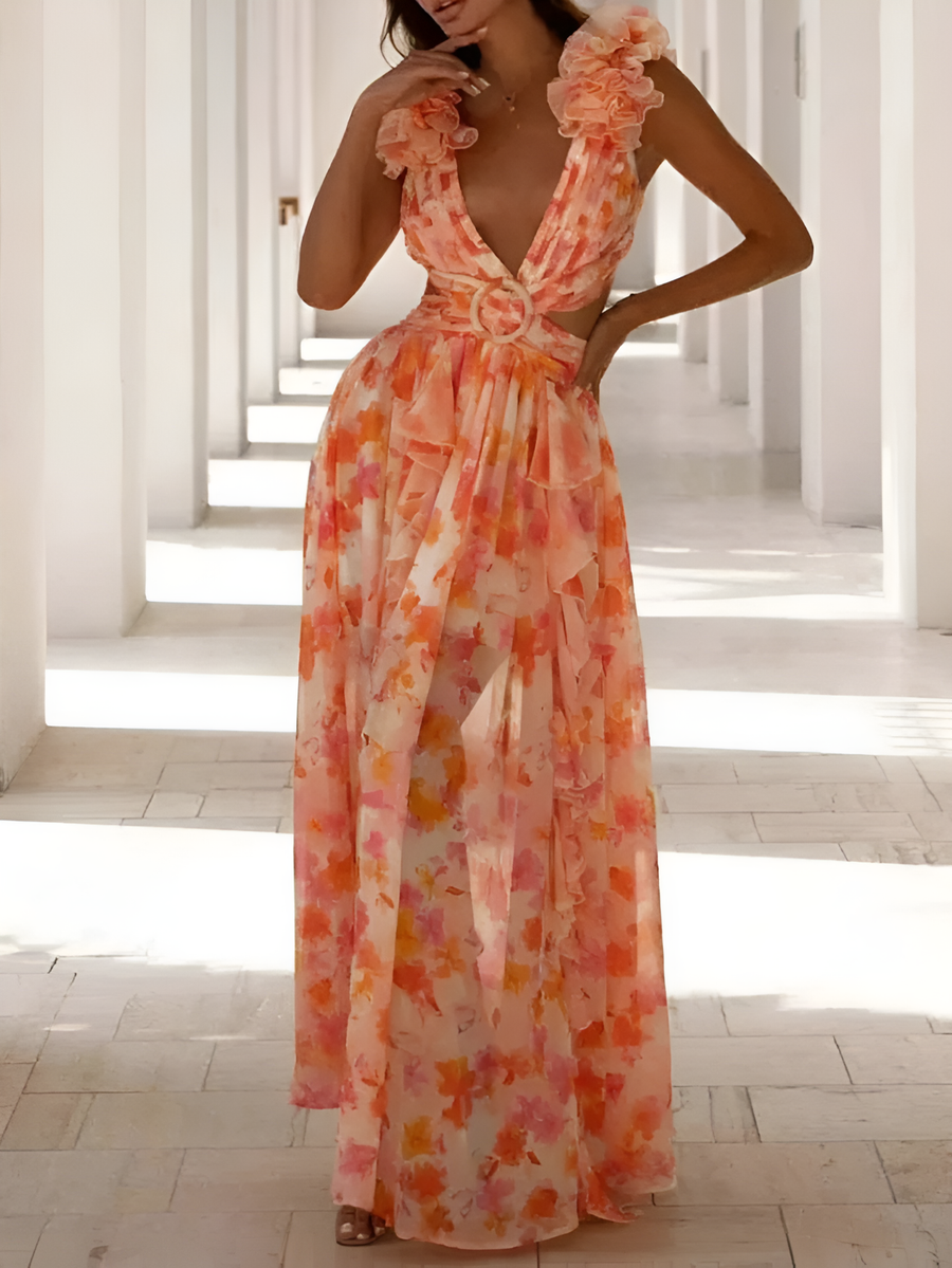 Damen Maxikleid Sommer Romantisch Rüschen Luftig S-XL-6
