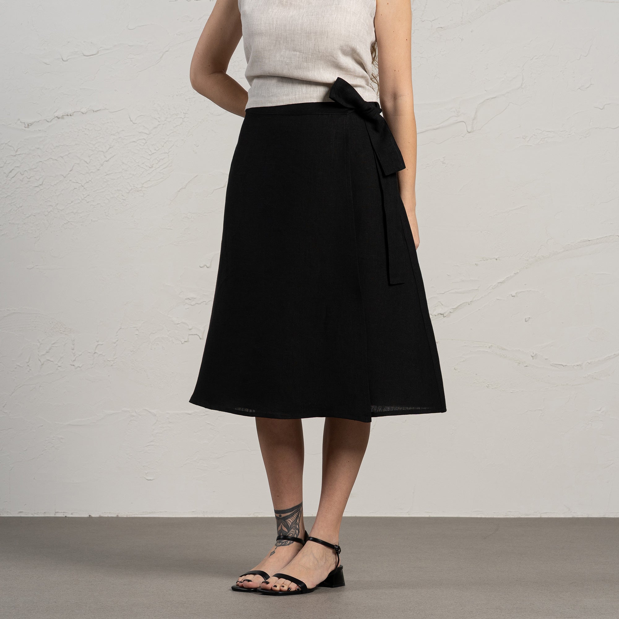 Variant image for Damen Wickelrock Lang aus 100% Leinen mit Verstellbarem Gürtel und Knöpfen, Midi-Länge, Hoch geschnitten, Praktische Taschen-4