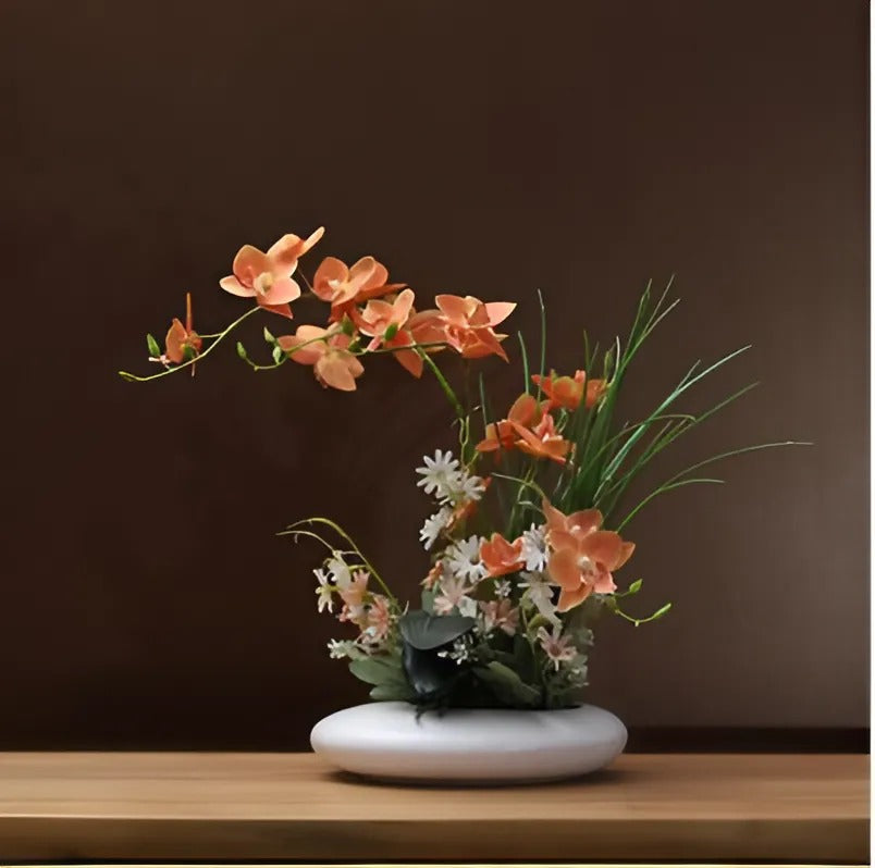 Moderne Keramikvase in Taubenform mit Orchideen-Kunstblumen - 30 cm Hoch, Weiße Vase für Stilvolle Dekoration-1