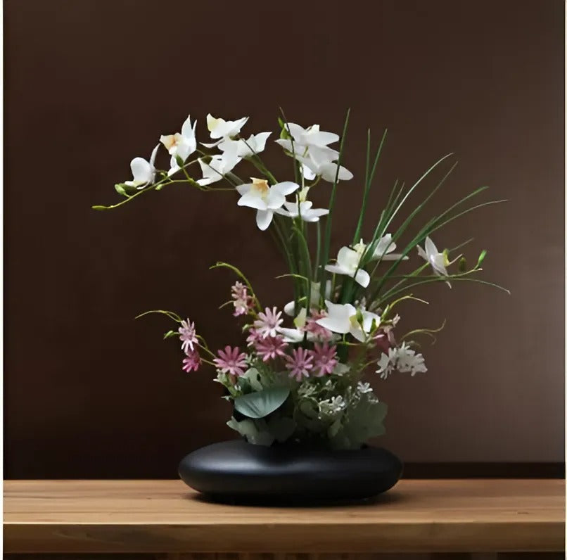 Moderne Keramikvase in Taubenform mit Orchideen-Kunstblumen - 30 cm Hoch, Weiße Vase für Stilvolle Dekoration-3