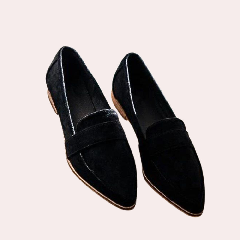 Damen Slip-On Lofters Spitz Zulaufend Glattes Wildleder Schwarz Größe 36-41-1