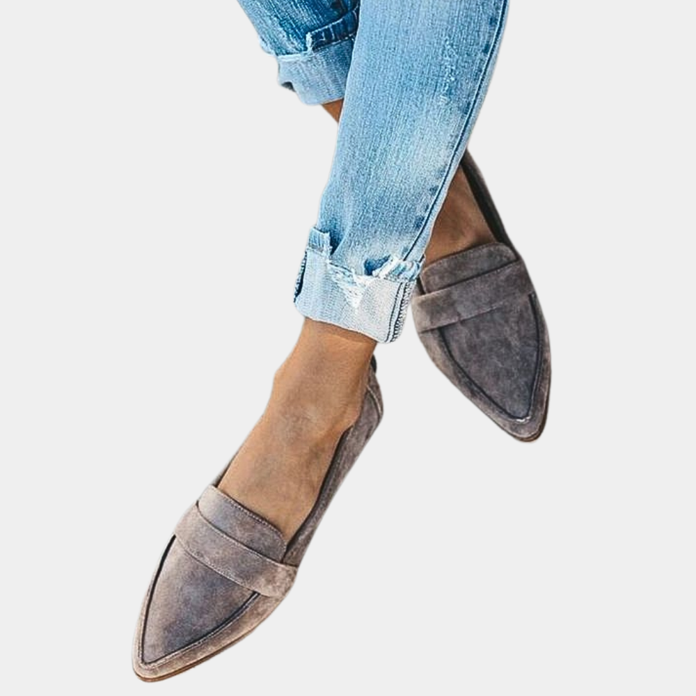 Damen Slip-On Lofters Spitz Zulaufend Glattes Wildleder Schwarz Größe 36-41-4