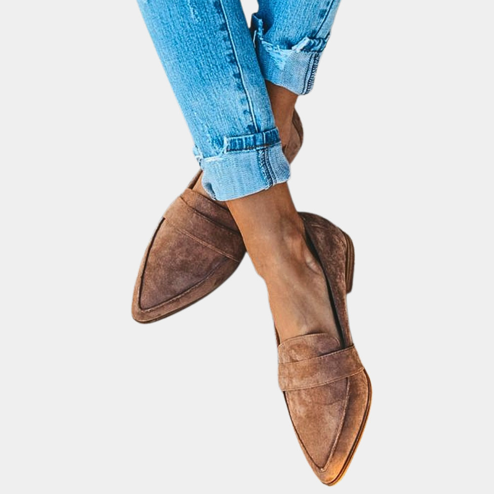 Damen Slip-On Lofters Spitz Zulaufend Glattes Wildleder Schwarz Größe 36-41-5