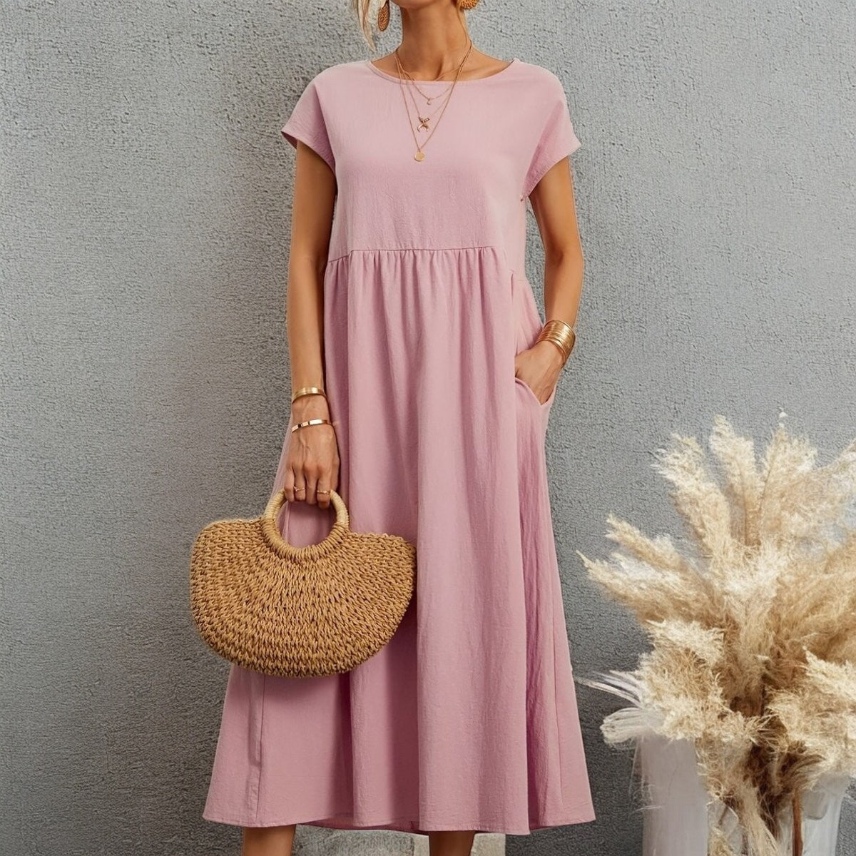 CAMELL – Lässiges Sommerkleid mit Rundhalsausschnitt