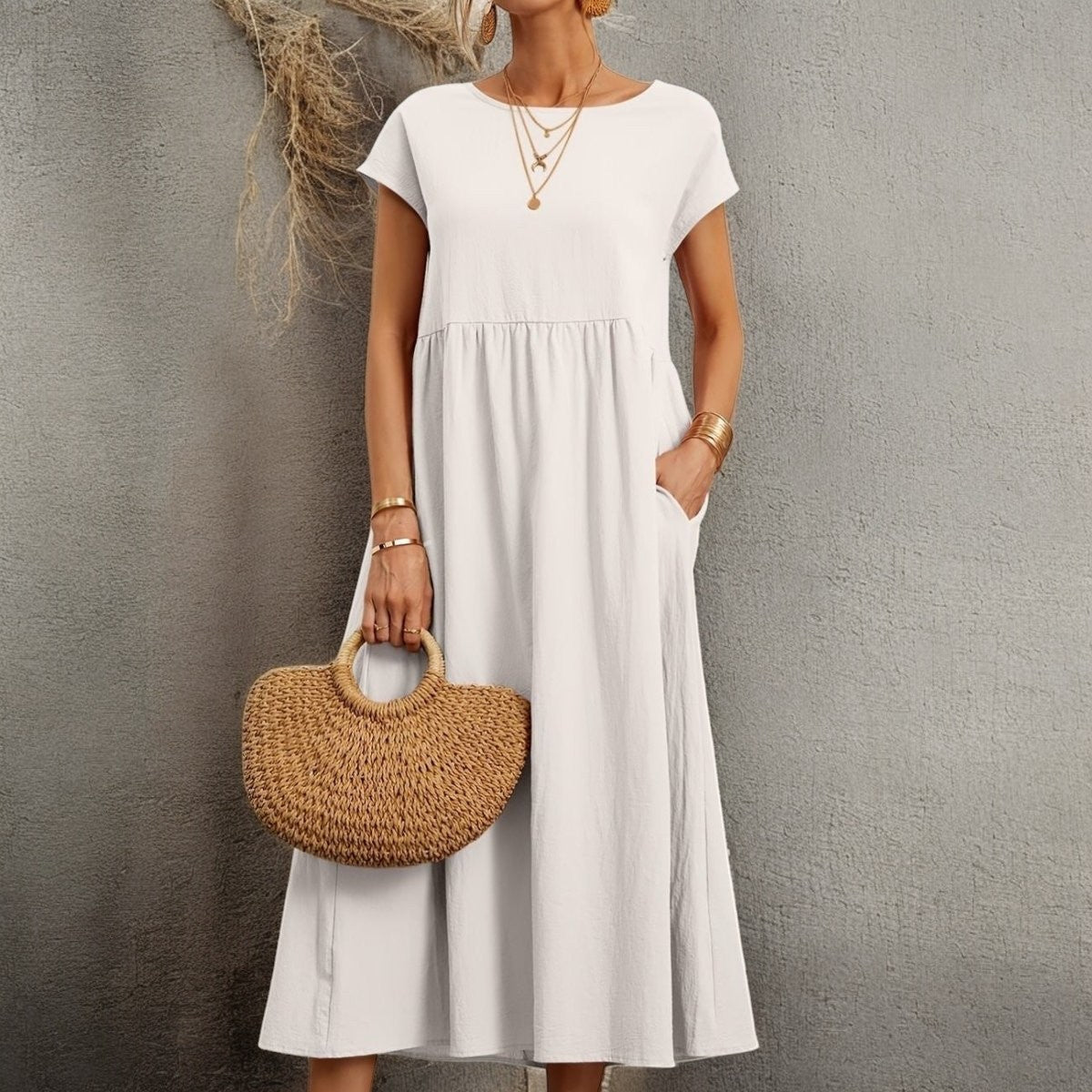 CAMELL – Lässiges Sommerkleid mit Rundhalsausschnitt