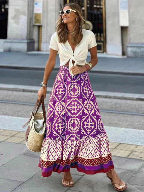 MAYA – Retro Boho Lange Sommerrock aus Leichtem Stoff